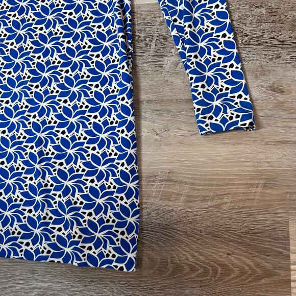 Diane von Furstenberg Blue White Print Stretch Long Sleeve Mini Dress Size 4 - Picture 3 of 7